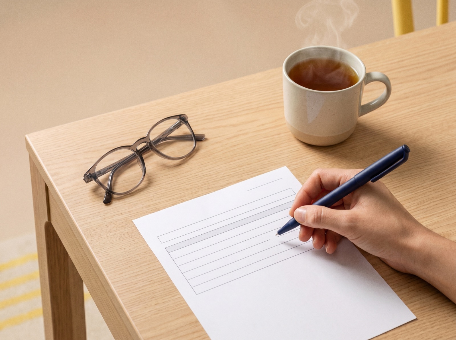 Fragebogen und Stift zur Vorbereitung einer Betreuungssituation
